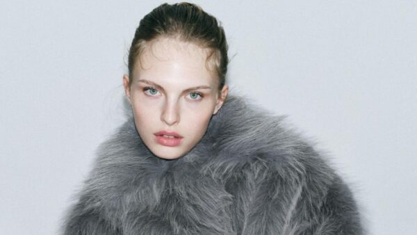 Παλτό Zara σε γκρι χρώμα από οικολογική γούνα