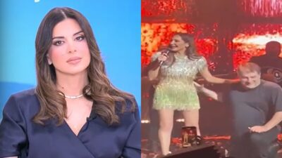 Η Σταματίνα Τσιμτσιλή και ο Βασίλης Μπισμπίκης με την Δέσποινα Βανδή στην πίστα