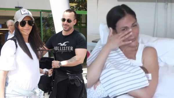 Η Ανθή Βούλγαρη με τον σύζυγό της στο μαιευτήριο