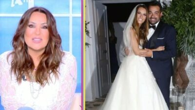 Η Ναταλία Γερμανού και η Ελένη Τσολάκη στον γάμο της με τον Παύλο Πετρουλάκη