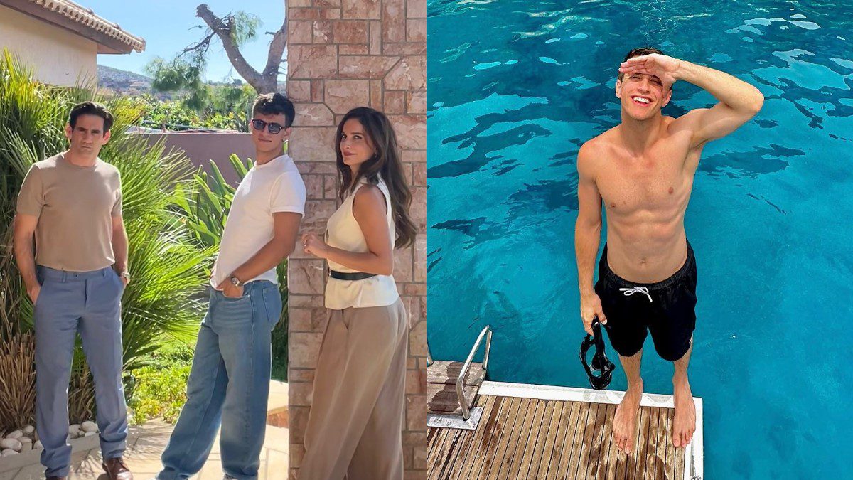 Ο Νικόλας Χαλκιαδάκης στην σειρά (αριστερά) και στην θάλασσα (δεξιά)