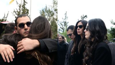 Κηδεία Αλέξη Κούγια: Συντετριμμένοι και με δάκρυα στα μάτια τα παιδιά του και η Εύη Βατίδου