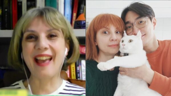 Η Ελισάβετ Κυρίτση και ο σύζυγός της με την γάτα τους αγκαλιά