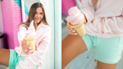 μια κοπέλα τρώει παγωτό