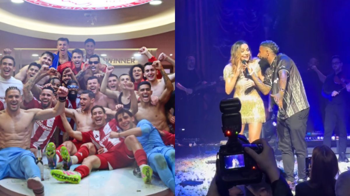 Οι παίκτες του Ολυμπιακού και ο Ροντινέι με τη Βανδή