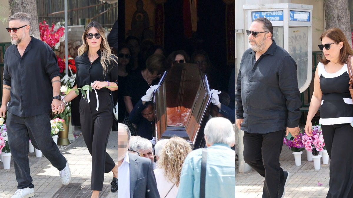 Ο Βαρδής και η σύζυγός του, το φέρετρο του Αχιλλέα Θεοφίλου και ο Στέλιος Διονυσίου με την σύζυγό του