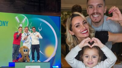 Ο Πετρούνιας με το 8ο χρυσό μετάλλιο και με την σύζυγό του και την κόρη τους