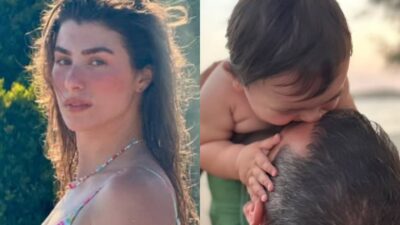 Η Χρύσα Μιχαλοπούλου και ο Λεωνίδας Κουτσόπουλος με τον γιο τους