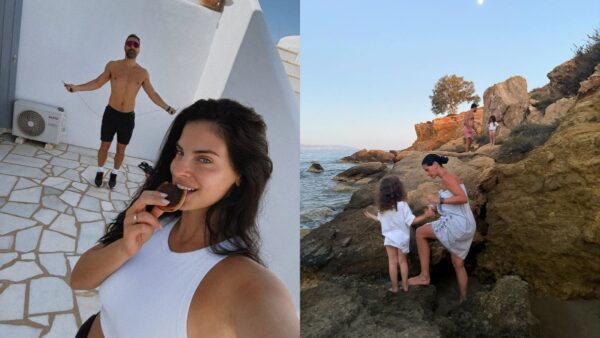 Η Χριστίνα Μπόμπα και ο Σάκης Τανιμανίδης με τα παιδιά τους στην Πάρο