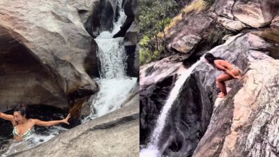 Η Ευγενία Σαμαρά σε καταρράκτη στη Σρι Λάνκα