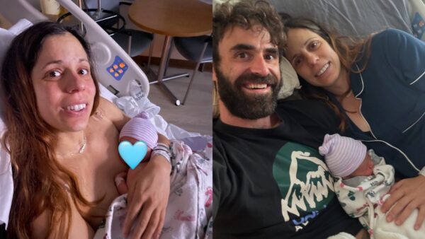 Η Κατερίνα Στεφανίδη με τον σύντροφο της στο μαιευτήριο