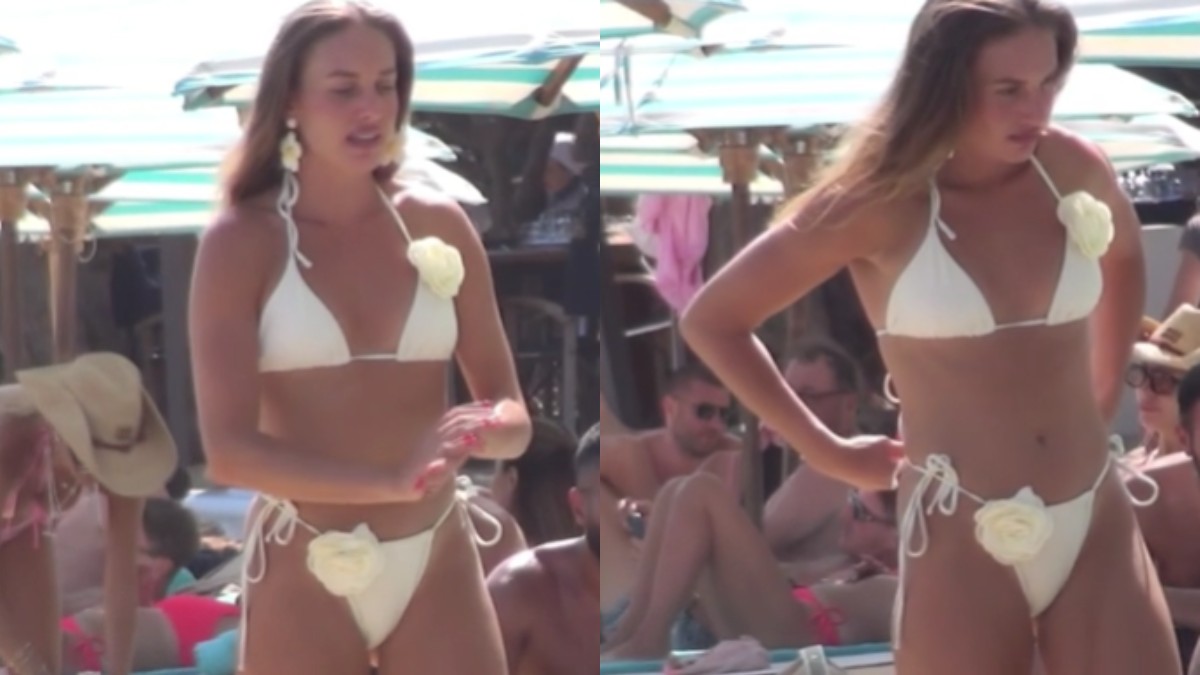 Η Κατερίνα Δαλάκα με λευκό μπικίνι στη Μύκονο.