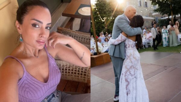 Η Ελπίδα Ιακωβίδου μόνη της και αγκαλιά με τον Τζώνη Καλημέρη στον γάμο τους