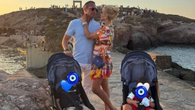 Η Κωνσταντίνα Σπυροπούλου με τους γιους της και τον Βασίλη Σταθοκωστόπουλο στη Νάξο