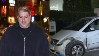 Ο Μπισμπίκης και ένα από τα αμάξια που χτύπησε