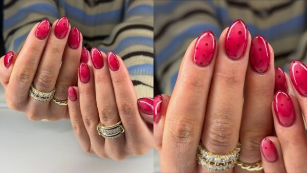 κράνμπερι νύχια με dots