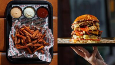 μπέργκερ και πατάτες τηγανιτές