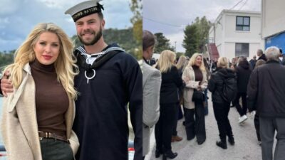 Η Ελένη Μενεγάκη στην ορκομωσία του Άγγελου Λάτσιου