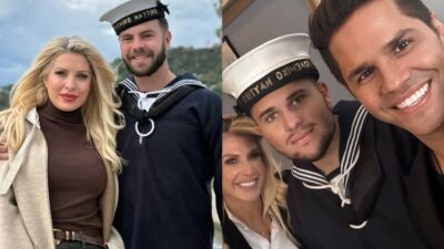 Η Ελένη Μενεγάκη και ο Άγγελος Λάτσιος και ο Γιώργος Τσαλίκη με το γιο του